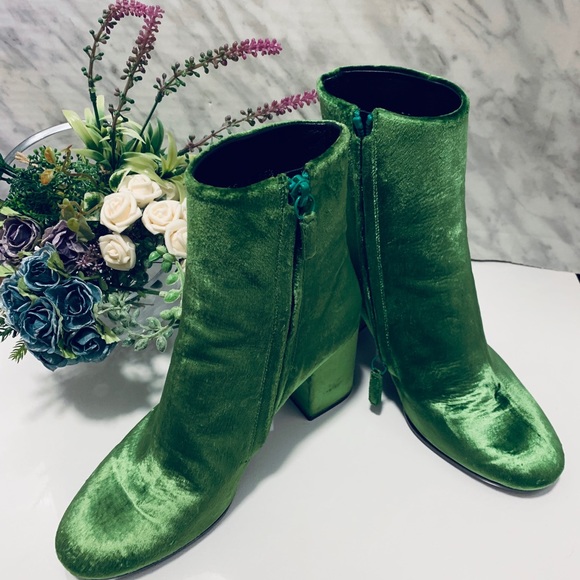 Balenciaga Green Velvet Zip Up Boots Size35.5 - Picture 2 of 6